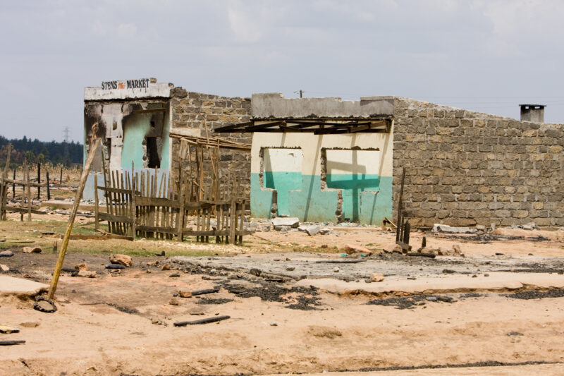 Destroyed Buildings — Buildings burned and destroyed during a time of political disturbance in Kenya — Kenya, Burned Buildings, Africa, political violence