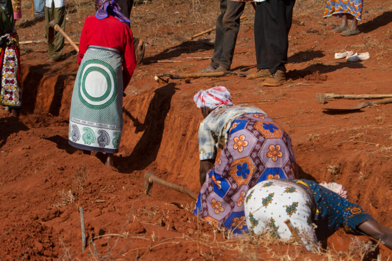 Digging Terraces — Villagers work together to improve food production for their communities using Terracing. — Kenya, Africa, food for work, terracing, Agric...