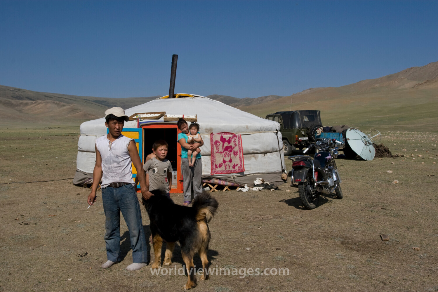 Family by their Ger in Mongolia