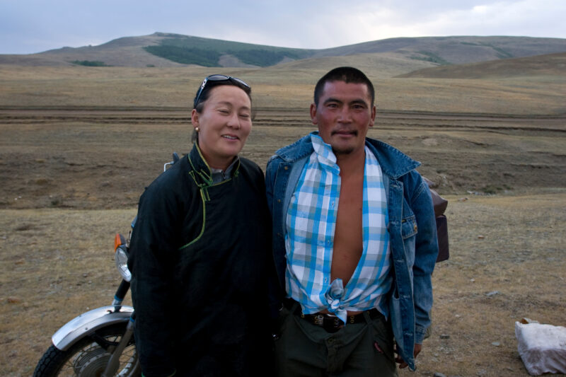Couple in Mongolia — Mongolia, man, woman, motorbike, couple