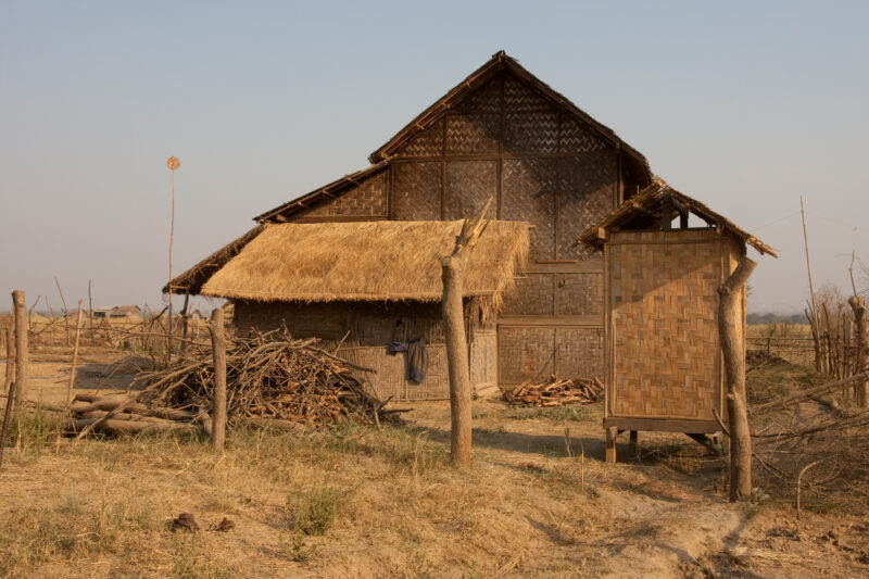 Bamboo House and Outhouse — Typical Bamboo House in the dry Zone of Central Burma — ADRA, Burma, Myanmar, house, houses