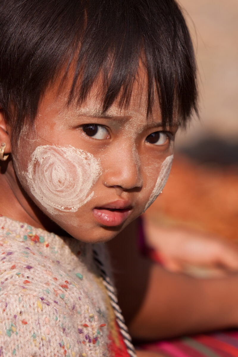 Girl in Myanmar — Girl with a heavy layer of thanakha on her face — Myanmar, Burma, Faces, girl, girls