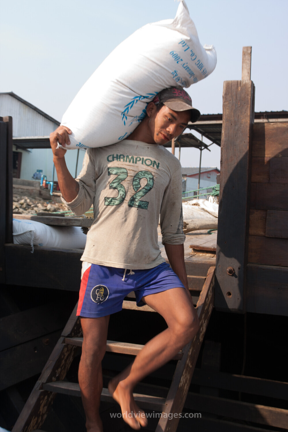 Loading the Boat with Rice in Burma