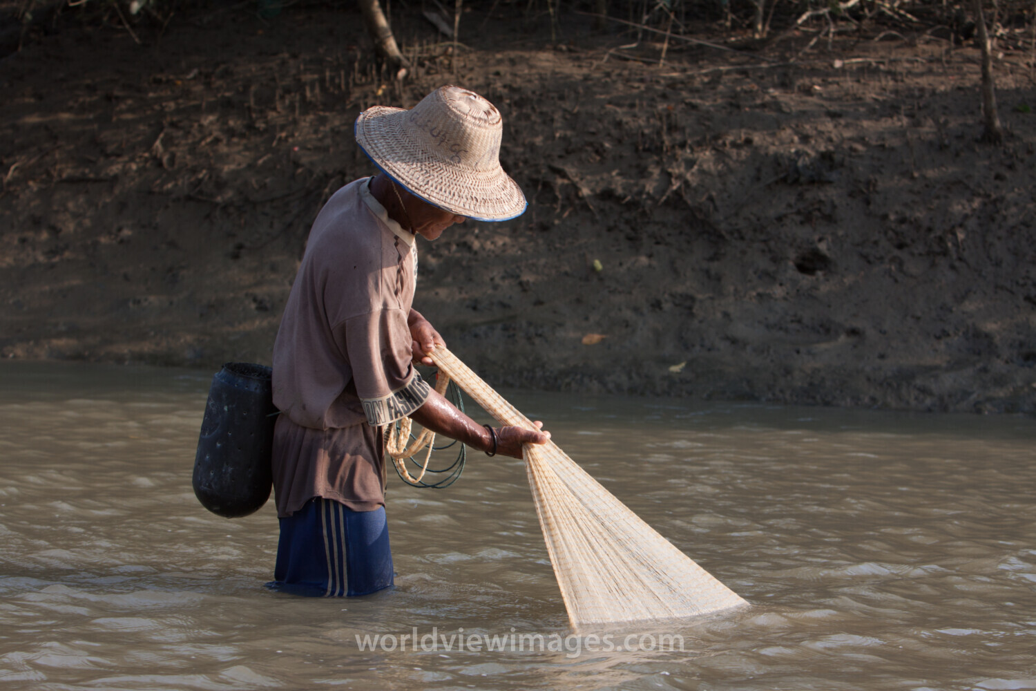 Fishing with a Net in Myanmar
