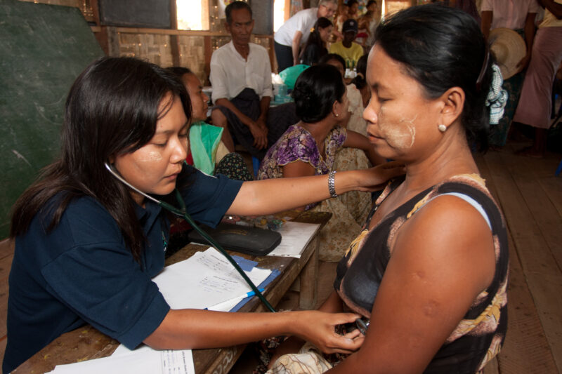 Medical Checkup after Cyclone — Survivors of Cyclone Nargis, living in the Irrawaddy Delta region of Burma, get ongoing medical treatment and exams, from an ...