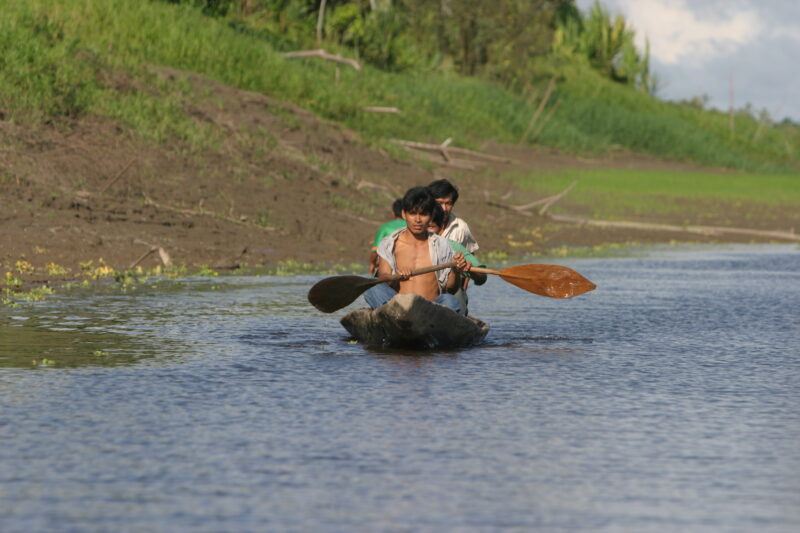 Ethnic Boys in Dugout — Peru, ADRA, Poverty, Development, Amerindian