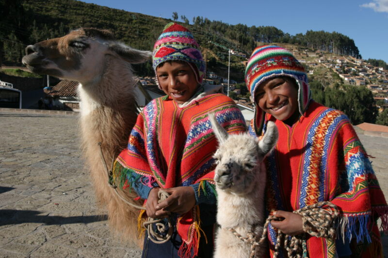 Boys and their Llamas — Boys in Cusco, Peru make money posing with tourists with their llamas — Boys, children, Peru, Cusco, llama