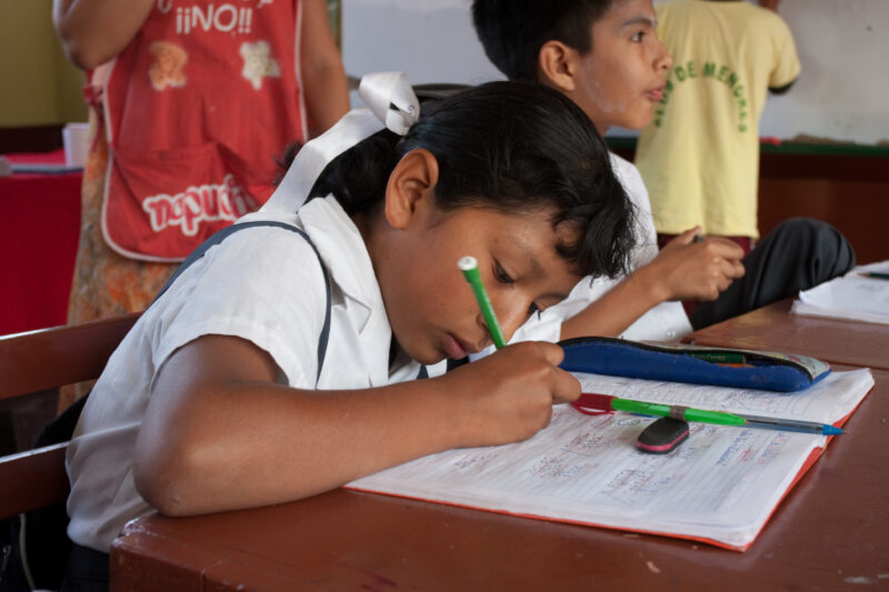 Student in Peru — Girl from poor community near Lima, attends school, now that her mother is gaining income from her new business that she has started, thank...