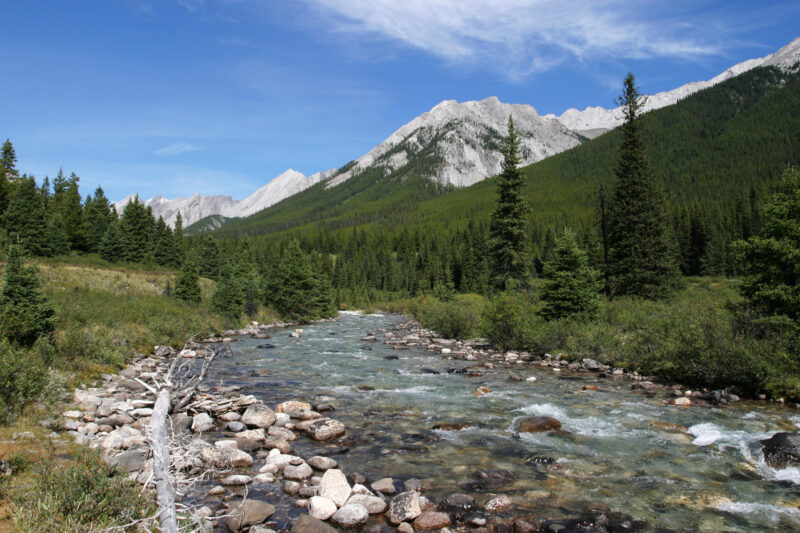 River Scene — Canada, Alberta, Banff National Park, Scenic, Mountians