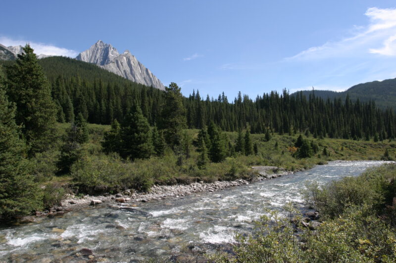 River Scene — Canada, Alberta, Banff National Park, Scenic, Mountians