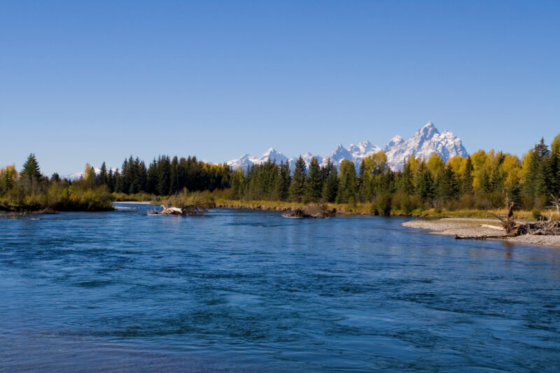 River Scene — United States, Scenic, Wyoming, Teton National Park, tetons