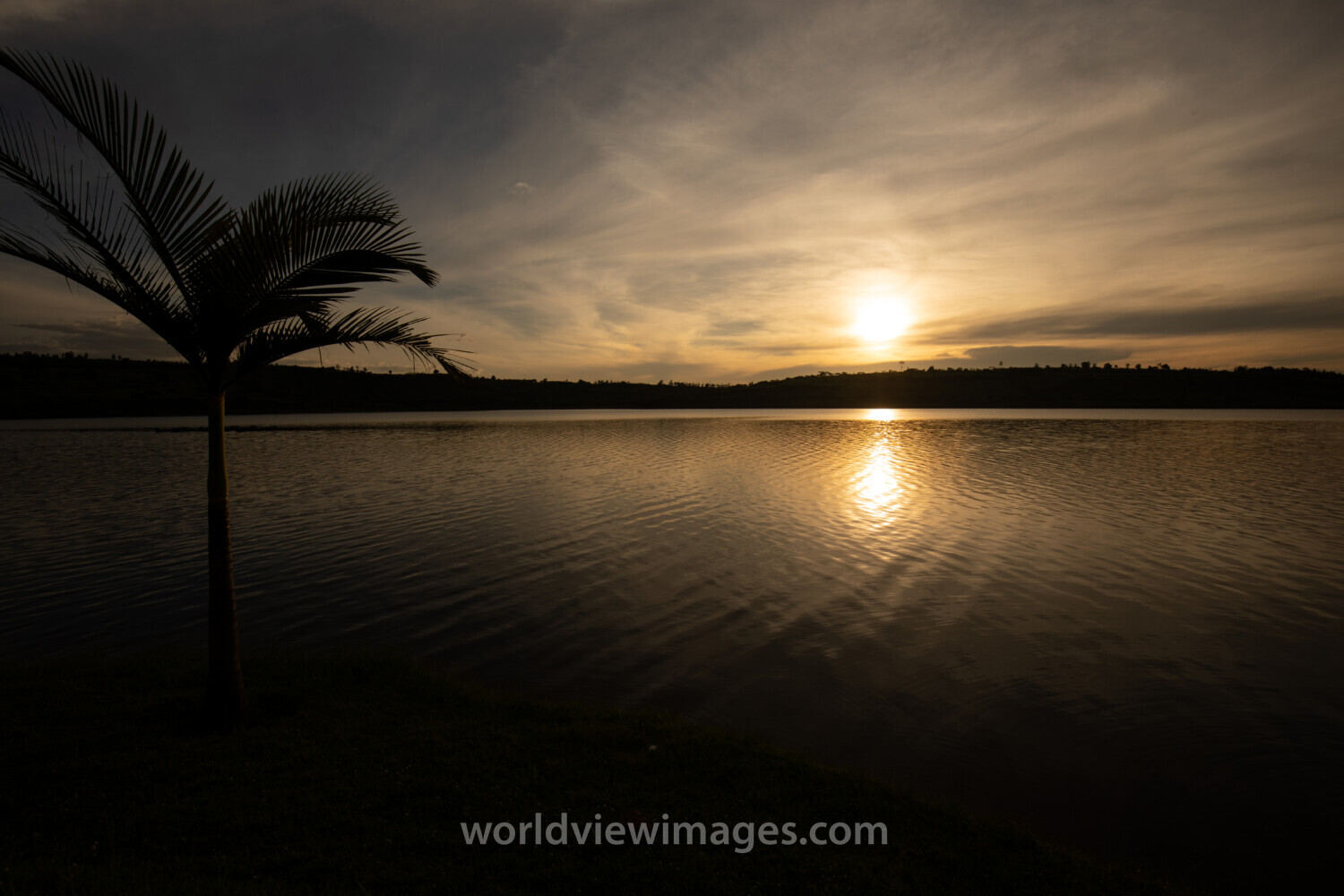 Sunset on a lake in Rwanda