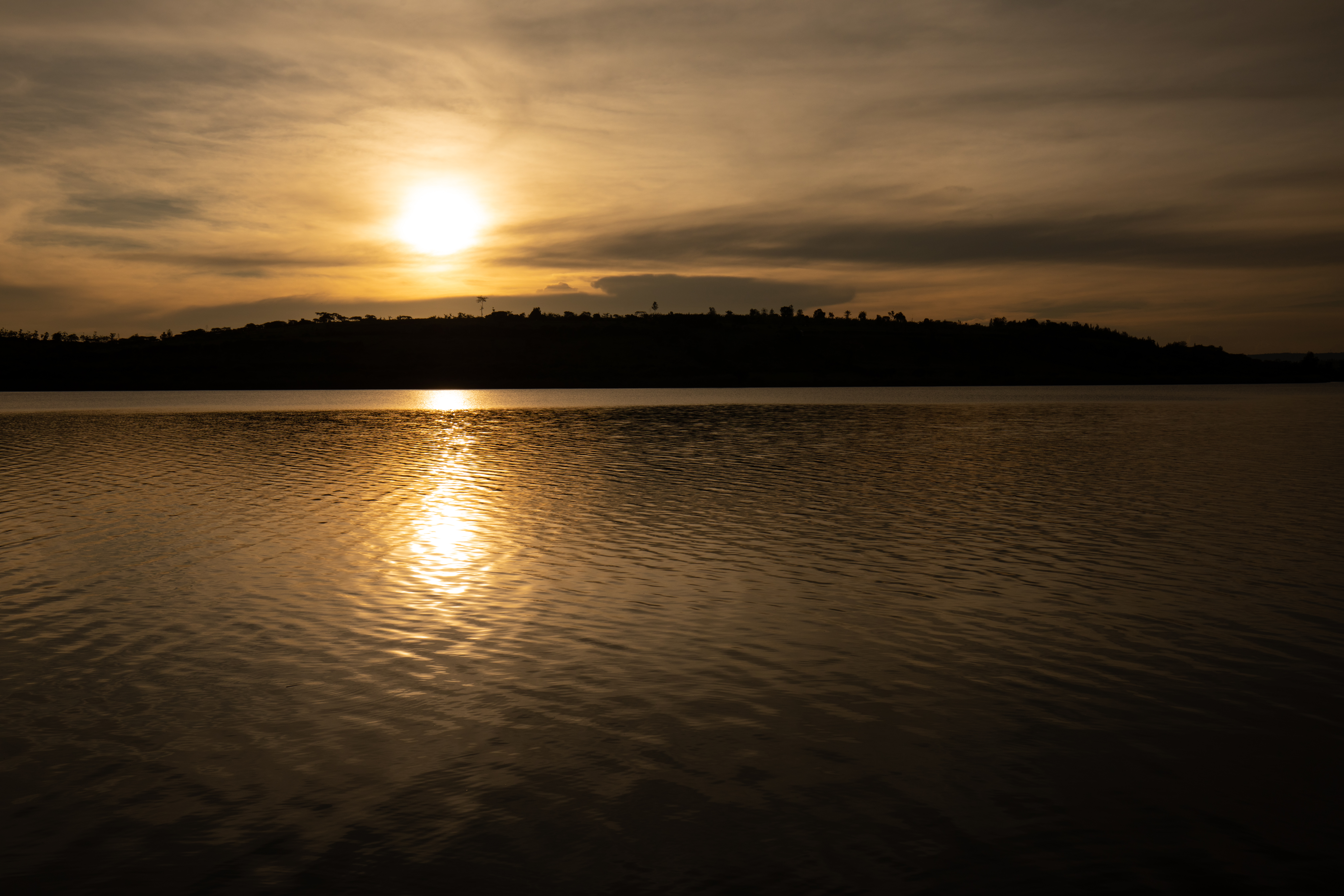 Sunset on a lake in Rwanda