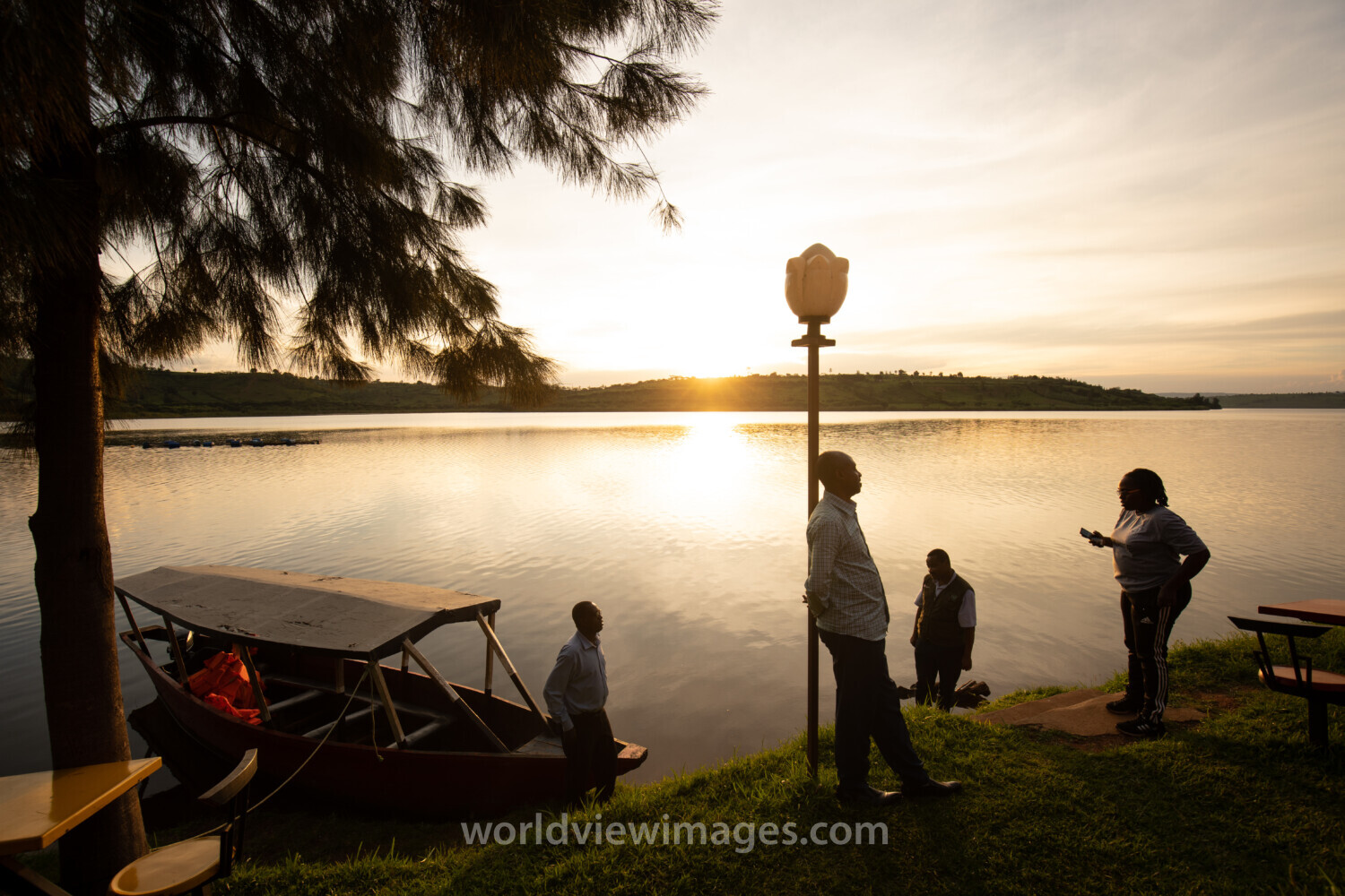 Sunset on a lake in Rwanda