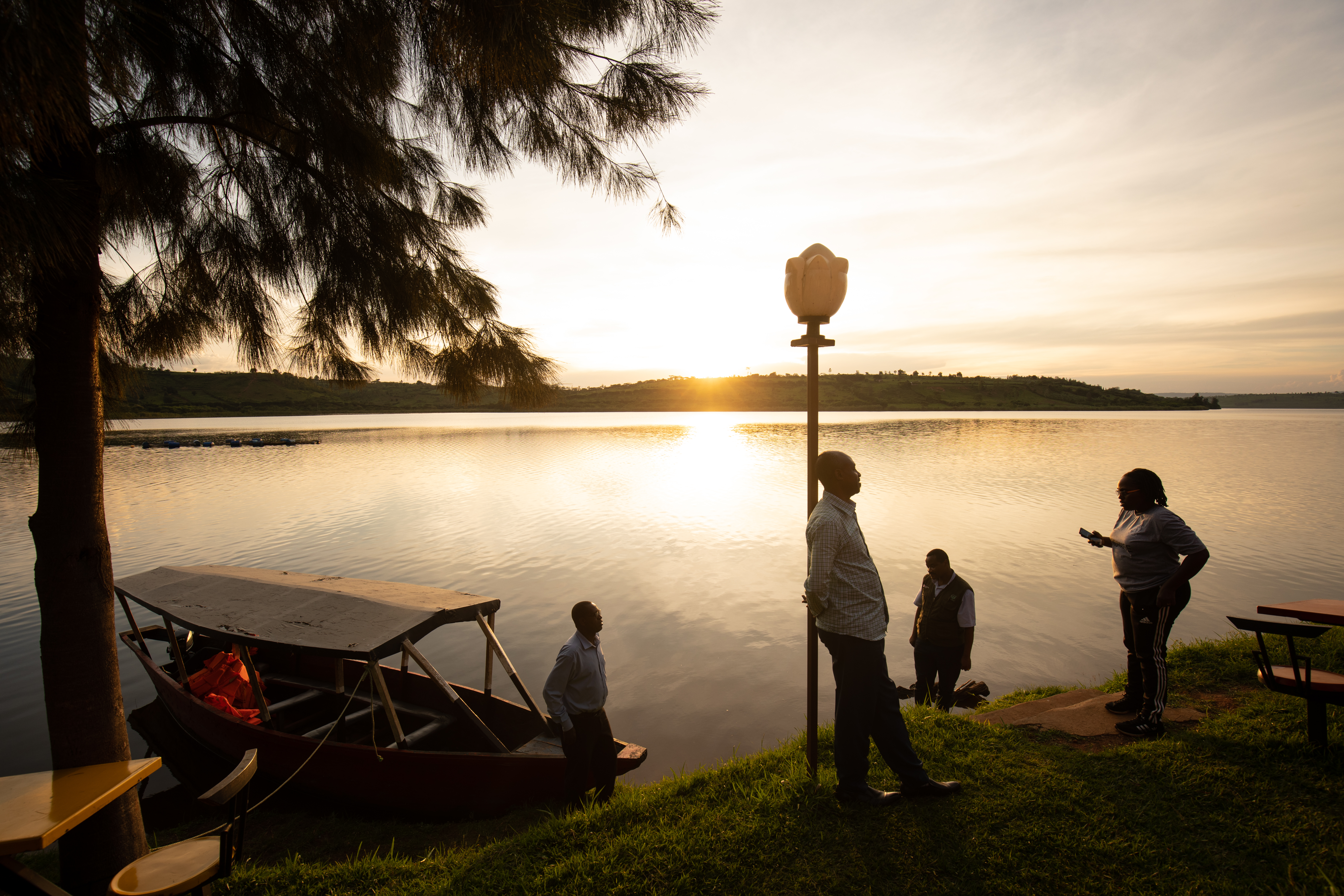 Sunset on a lake in Rwanda