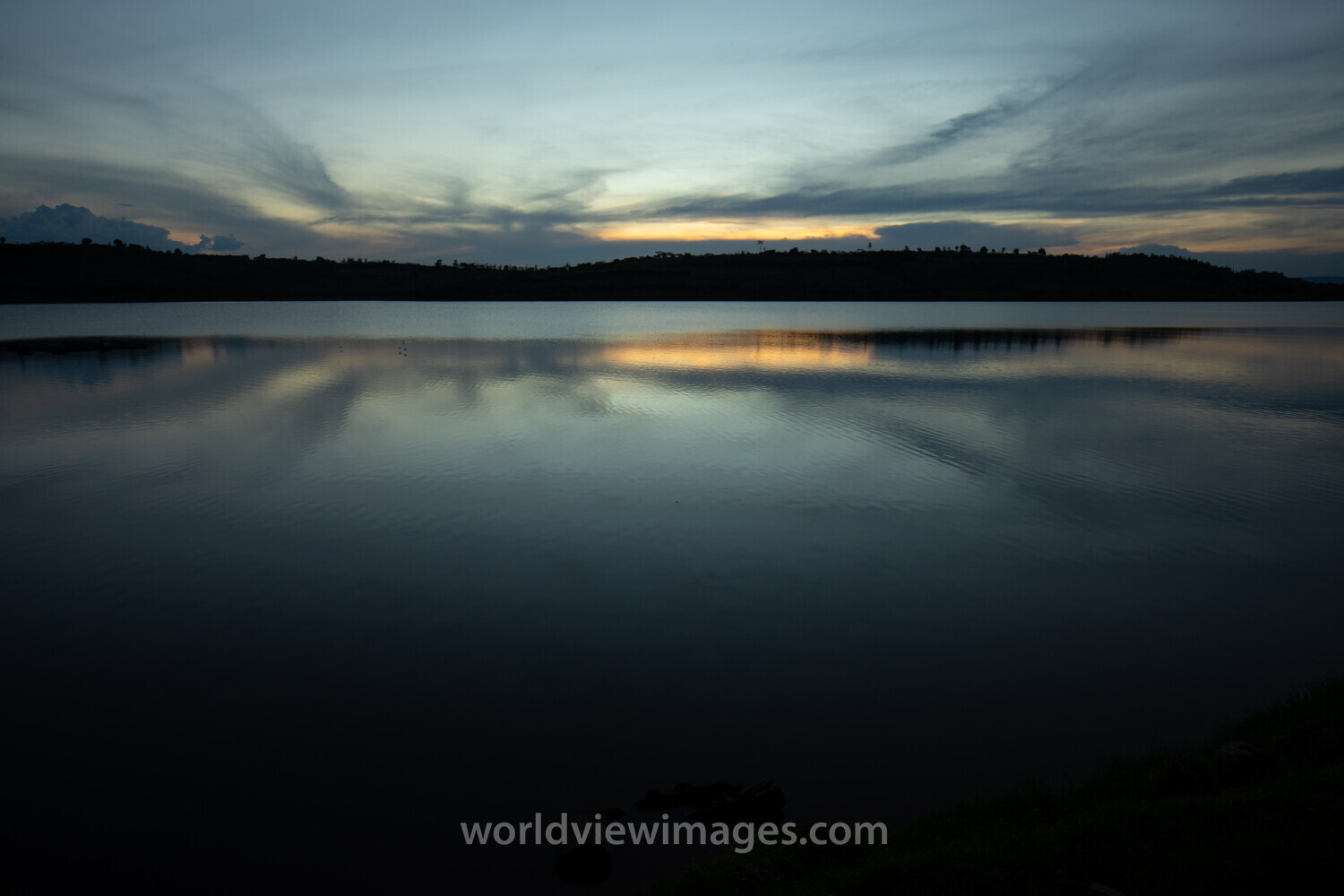 Sunset on a lake in Rwanda