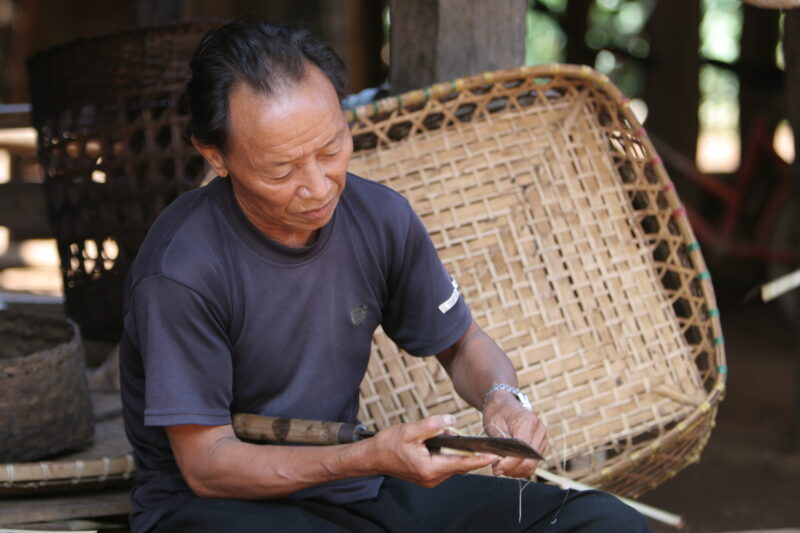 Making Baskets — Men make baskets, as a income generating activity, in their village in rural Thailand — Thailand, men, work, working, baskets