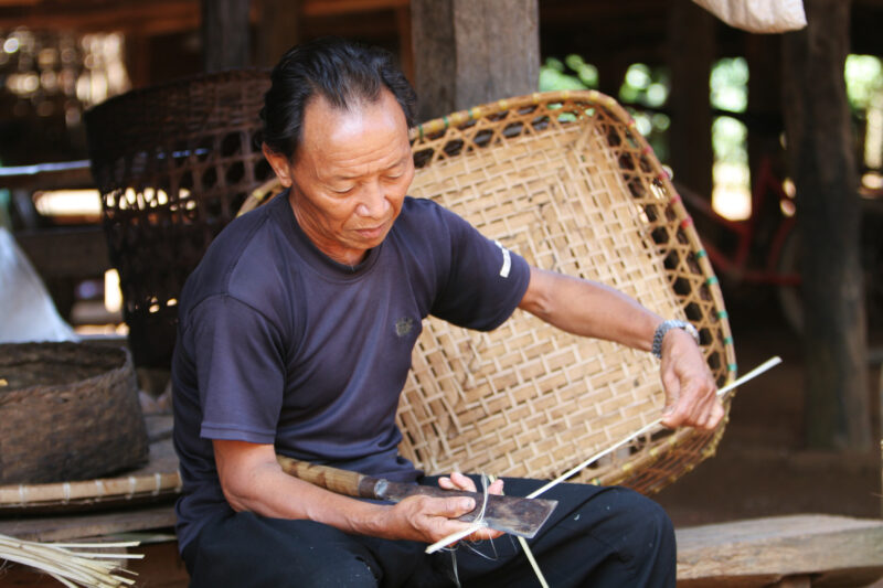 Making Baskets — Men make baskets, as a income generating activity, in their village in rural Thailand — Thailand, men, work, working, baskets