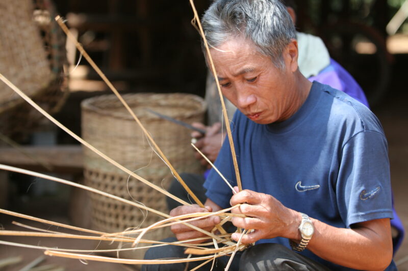 Making Baskets — Men make baskets, as a income generating activity, in their village in rural Thailand — Thailand, men, work, working, baskets