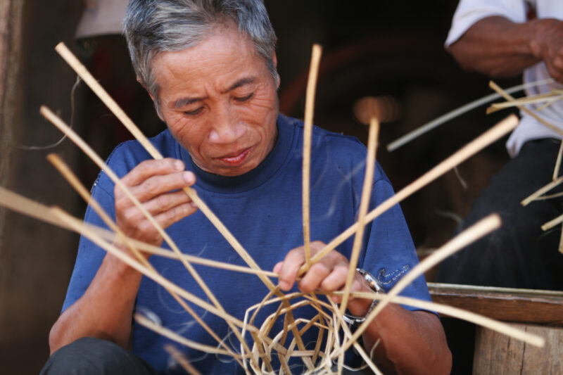 Making Baskets — Men make baskets, as a income generating activity, in their village in rural Thailand — Thailand, men, work, working, baskets