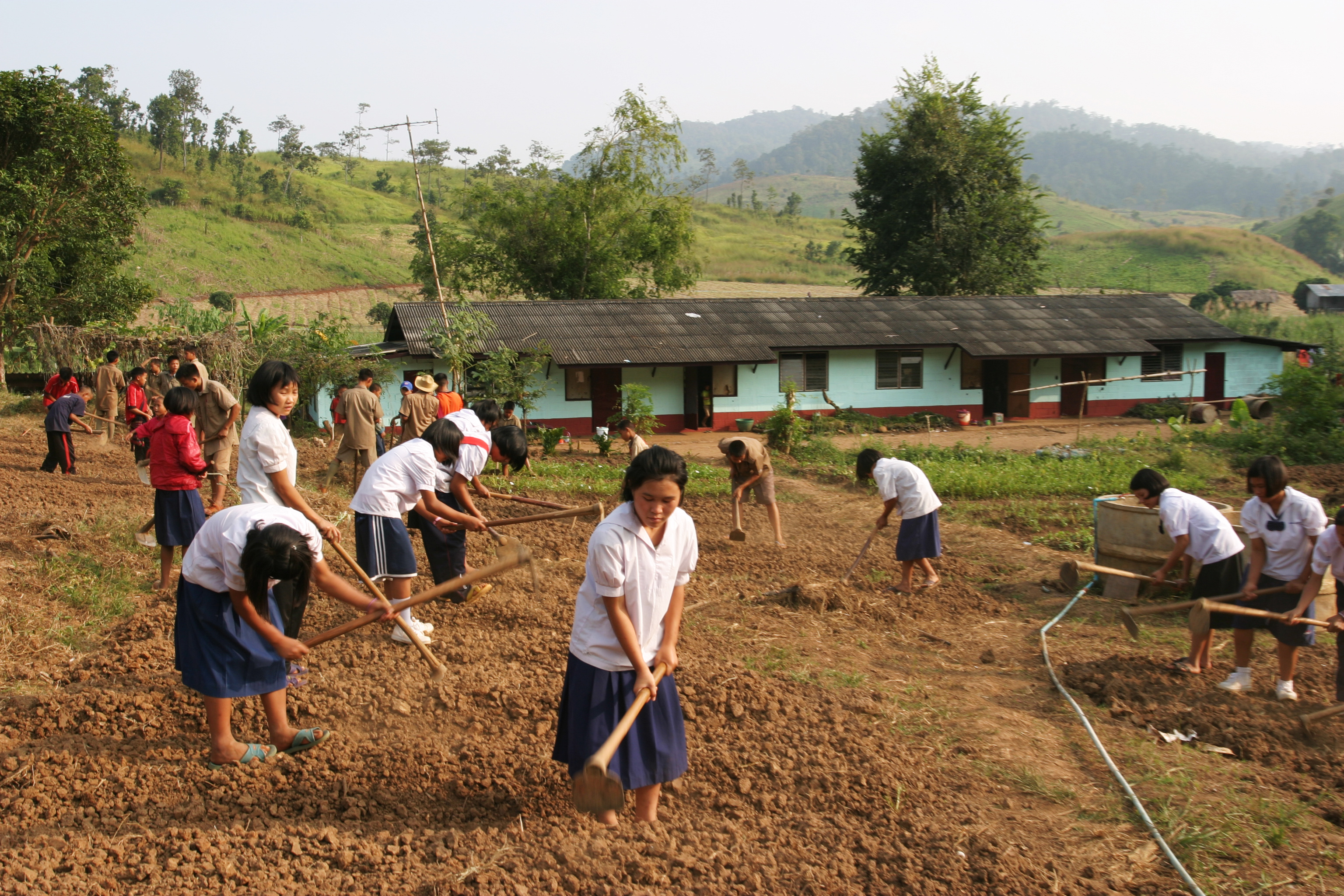 Students work in the School garden