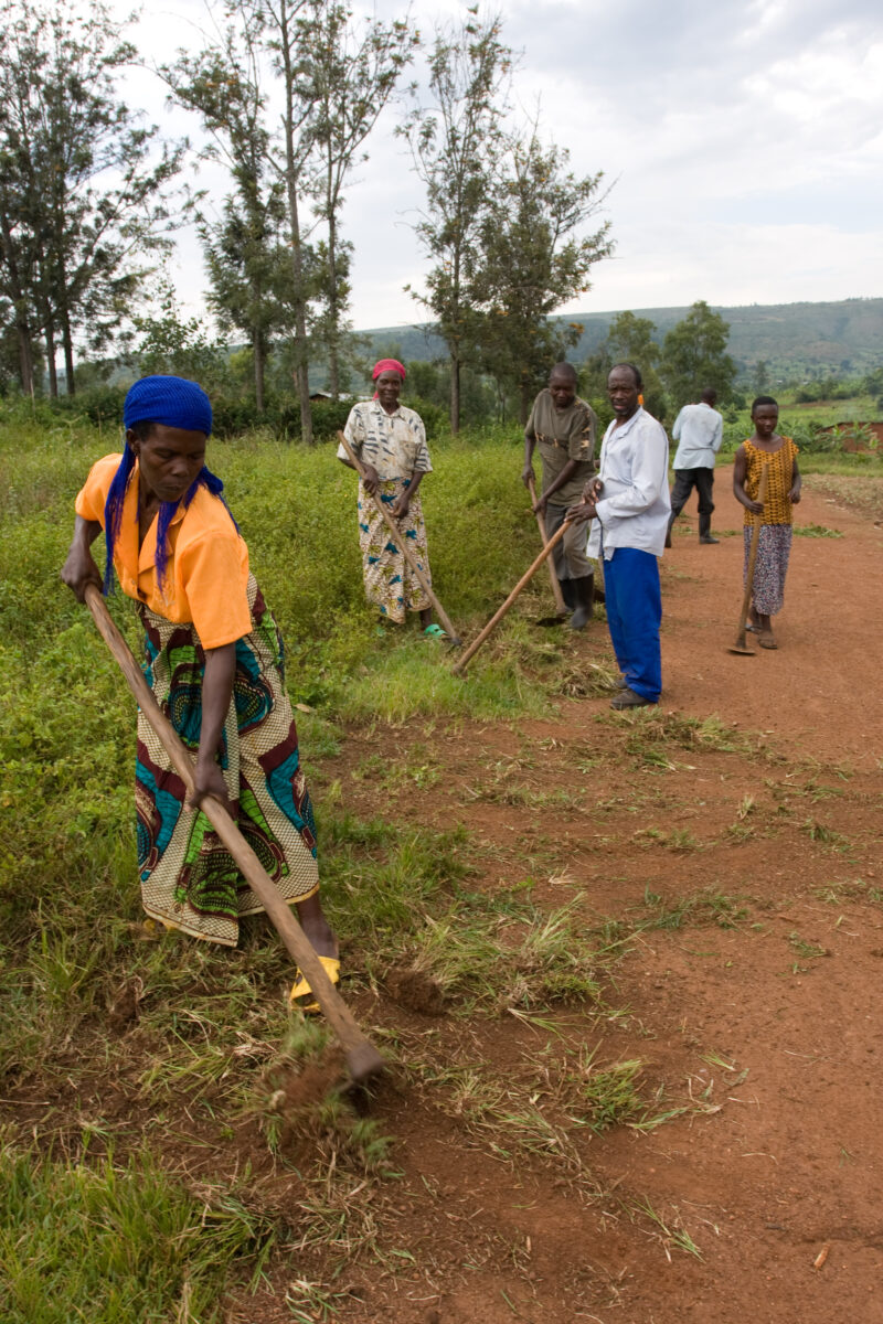Food for Work — Villagers work on building a road in exchange for food distributions. — Africa, Rwanda, food, distributions, food for work