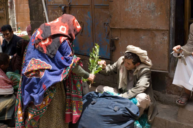 Buying Qat — qat, a mild narcotic is the addictive passion of the majority of people in Yemen. — Yemen, Qat, narcotic, chew, chewing