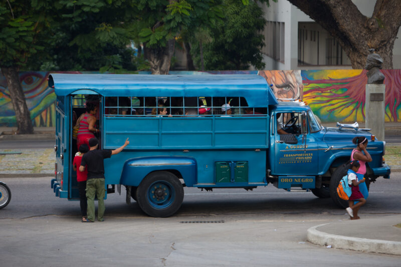 Cuba Transportation — Trucks with seats in the back provide public transportation in many rural areas of Cuba — Cuba, bus, truck, transportation, Public tran...