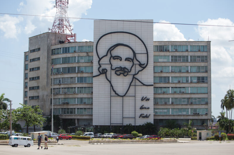 Ministry of Information — Government Building in Havana Cuba with a metal outline of Fidel Castro — Cuba, Fidel Castro, Government Building, Ministry of Info...