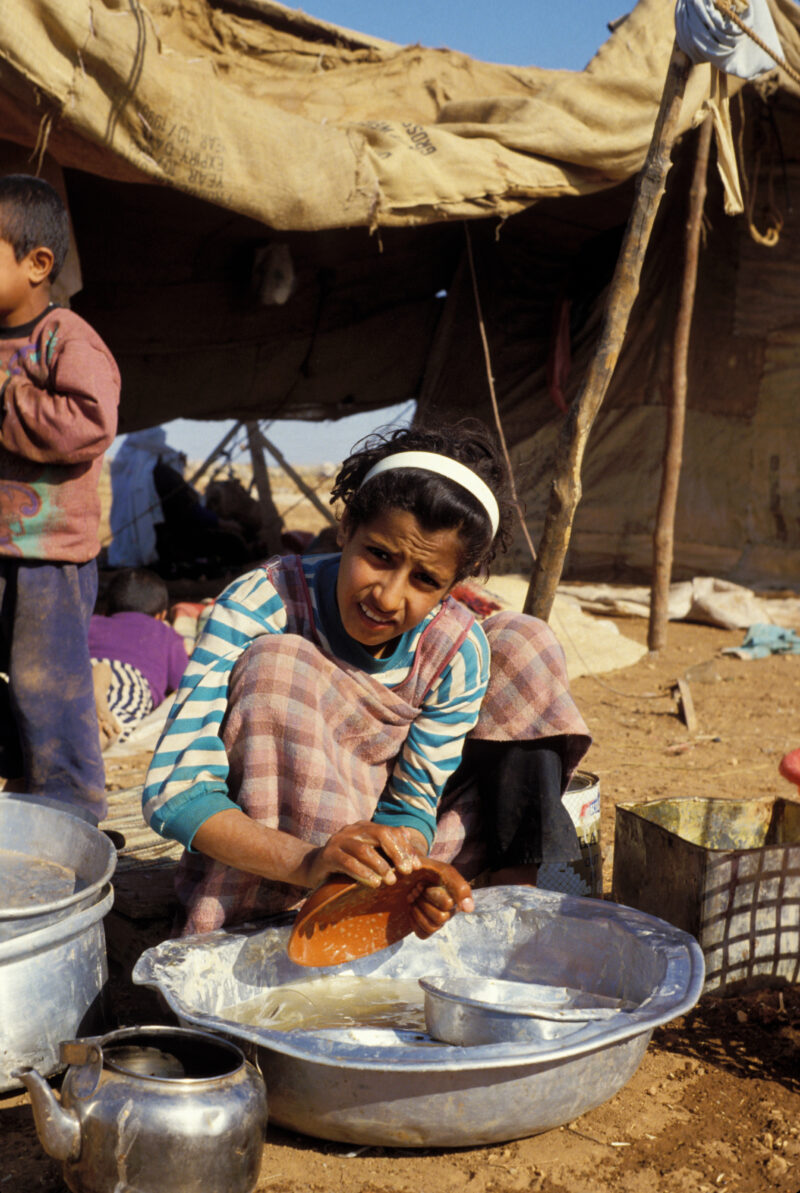 Washing Dishes — Girl of a field working family washes dishes. — Jordan, girl, washing up, washing dishes