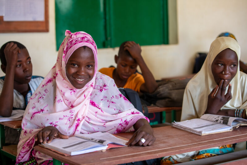 Girl in Niger Attends School — With a long tradition of early marriage, most girls in Niger drop out of school after the second grade — Adult, Africa, Educat...