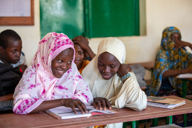 Girl in Niger Attends School — With a long tradition of early marriage, most girls in Niger drop out of school after the second grade — Adult, Africa, Child,...