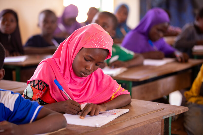 Girl in Niger Attends School — With a long tradition of early marriage, most girls in Niger drop out of school after the second grade — Africa, Child, Educat...