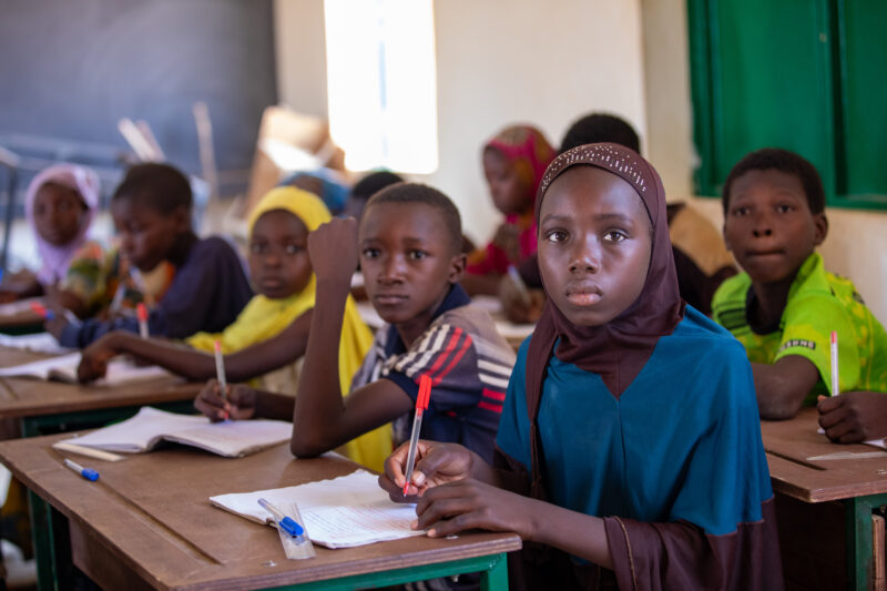 Girl in Niger Attends School — With a long tradition of early marriage, most girls in Niger drop out of school after the second grade — Africa, Child, Educat...