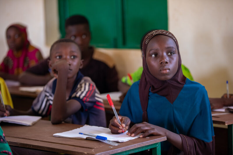 Girl in Niger Attends School — With a long tradition of early marriage, most girls in Niger drop out of school after the second grade — Africa, Child, Educat...
