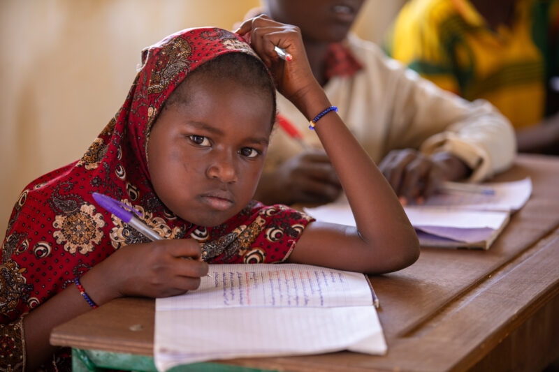 Girl in Niger Attends School — With a long tradition of early marriage, most girls in Niger drop out of school after the second grade — Africa, Education, Ey...