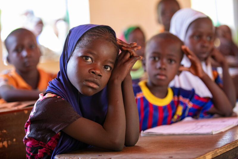 Girl in Niger Attends School — With a long tradition of early marriage, most girls in Niger drop out of school after the second grade — Africa, Child, Educat...