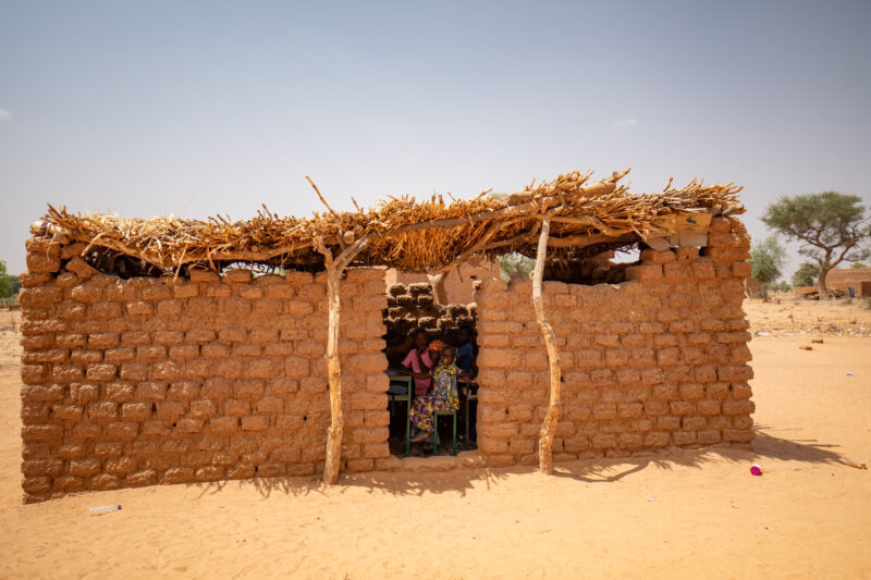 Temporary Classroom — Students in Niger, Africa, attend school in a classroom made of mud and sticks. — Africa, Education, Niger, Temporary Classroom, School...