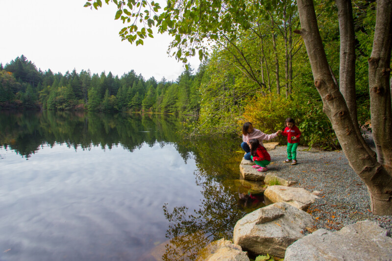 At the Lake — Mother and Children enjoy a beautiful lake in British Columbia — Forest, Lake, Nature, Person, Plant