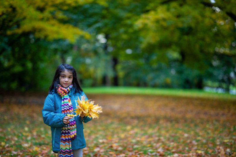 Loving the Fall — Young girl enjoys the scenic beauty of the fall. — Tree, Trees, Fall, Autumn, leaves