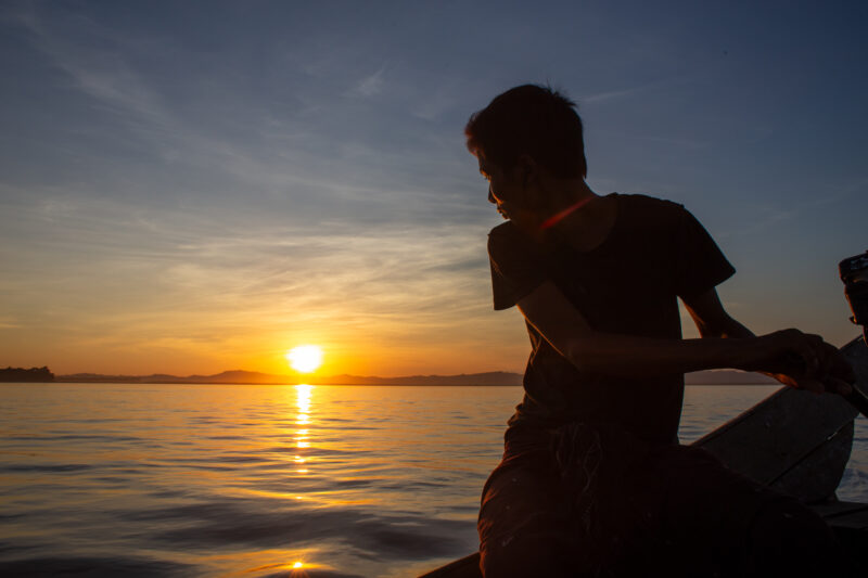 Early morning Ferry — Crossing a river in Myanmar by boat. — Nature, One Face, Person, Portrait, Profile Face