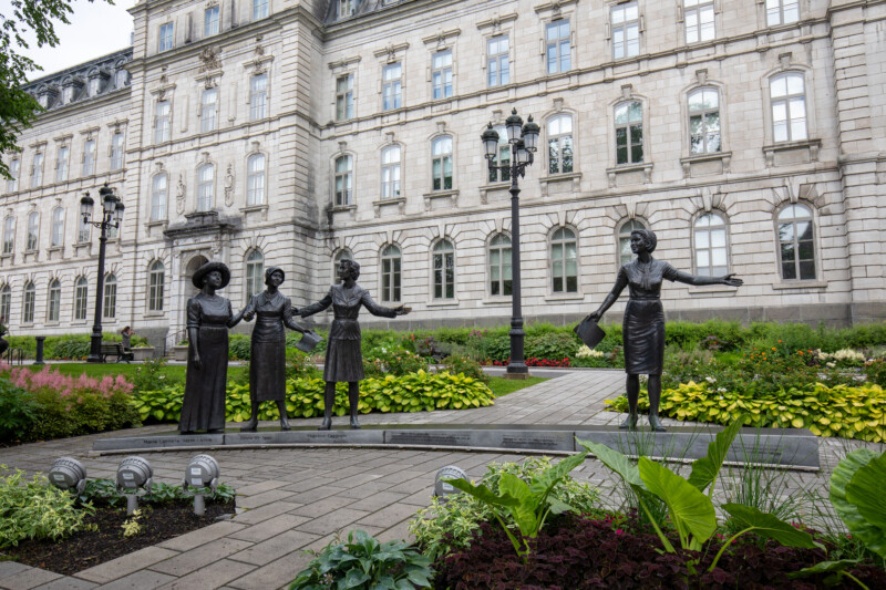 Sculpture at the Parlament Building in Quebec City — Quebec City, sculture, art, Women's Suffrage, Parlent