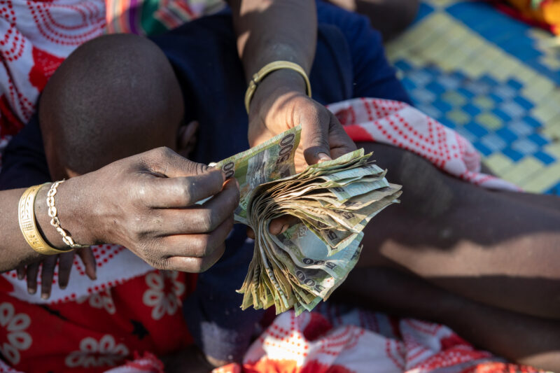 Counting the Money — he Treasurer of a small Savings and Loans group at a rural village in South Sudan counts the money that has been given. — Banknote, Afri...