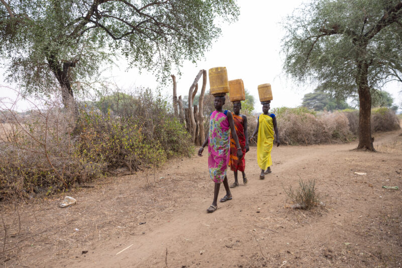 Collecting Water in Africa — Once or twice each day, young girls go to the water source near their village to collect water for their family. — Person, South...