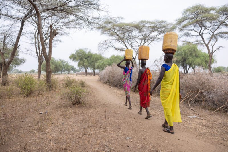 Collecting Water in Africa — Once or twice each day, young girls go to the water source near their village to collect water for their family. — Desert, Natur...
