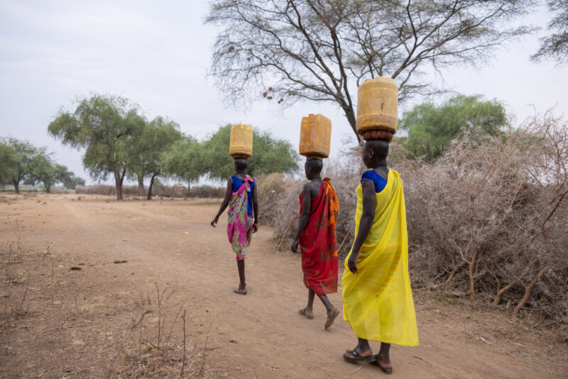 Collecting Water in Africa — Once or twice each day, young girls go to the water source near their village to collect water for their family. — Person, South...