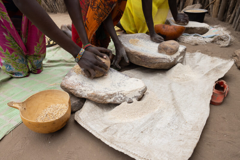 Grinding Grain — To make food easier to cook, it needs to be ground into flour — Animal, Reptile, South Sudan, Africa, Pastoralists