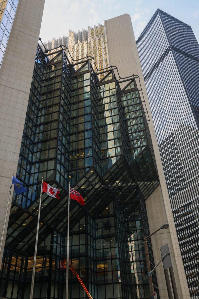 Toronto City Streets — The prominant buildings of commerece and business in Downtown Toronto, Ontario — Architecture, Building, City, Flag, Skyscraper