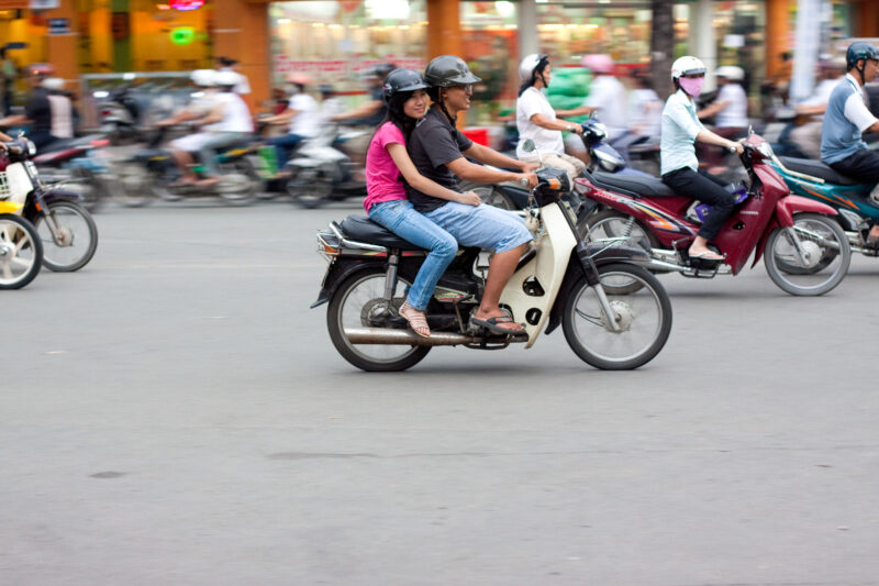 Moter Bikes in Vietnam — Adult, Eyes Open, Female, Frontal Face, Helmet