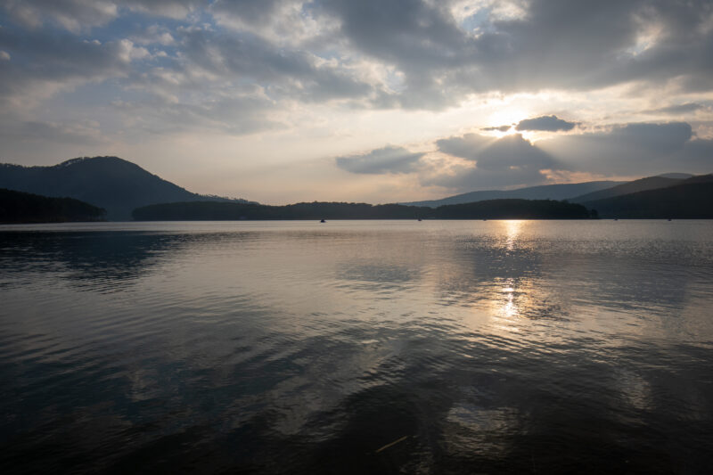 Scenic Lake in Vietnam — Boat, Lake, Nature, River, Sky